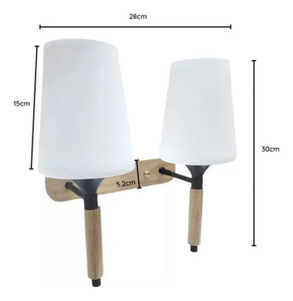 Lampara Aplique Doble Porta Ampolleta E27 Madera Decorativo - Deus Group 