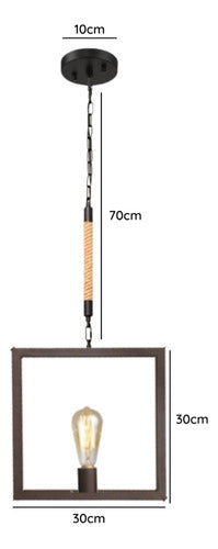 Lampara Colgante Vintage Cañamo Retro Cadena Cuadro E27 - Deus Group 