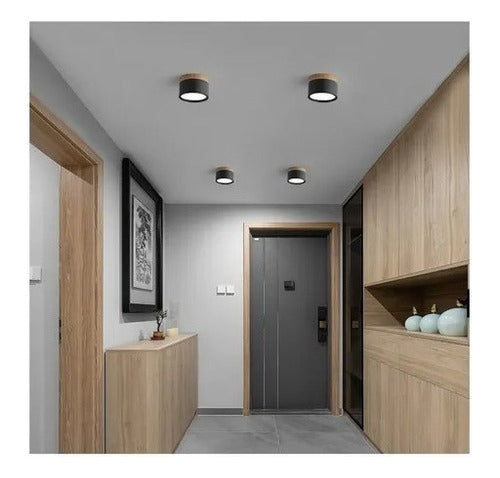 Panel Sobrepuesto Borde Madera Decorativo Led 6w Luz Fria