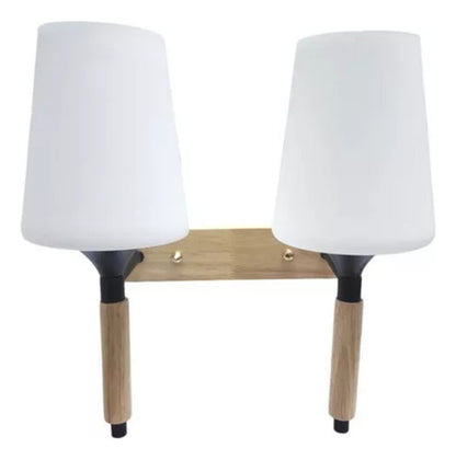 Lampara Aplique Doble Porta Ampolleta E27 Madera Decorativo - Deus Group 
