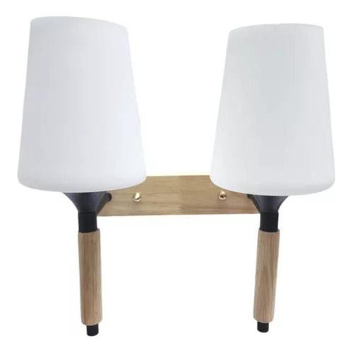 Lampara Aplique Doble Porta Ampolleta E27 Madera Decorativo - Deus Group