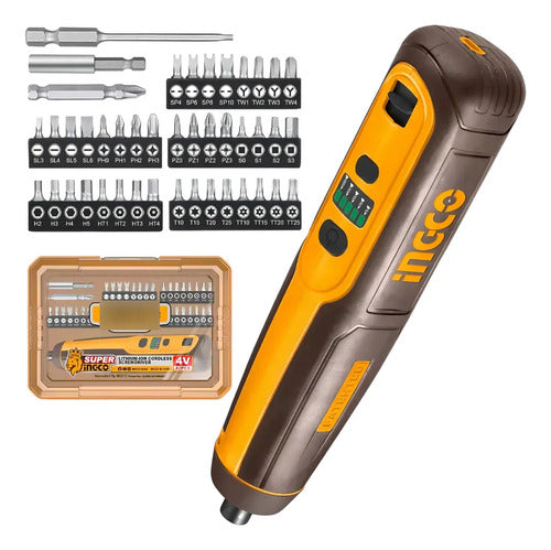 Atornillador Inalámbrico 4v Ingco Usb-c + 40 Accesorios Amarillo