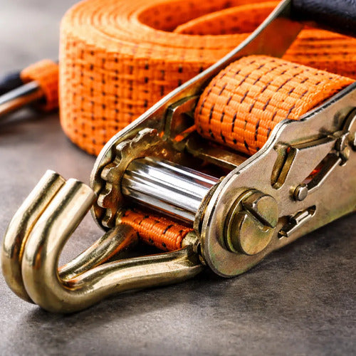 Eslinga Ratchet 10m X 50mm Cinta Amarre Reforzada Seguridad Naranja
