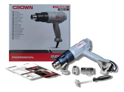 Pistola De Calor Crown 1800w Regulable Pro Con Accesorios - Deus Group 