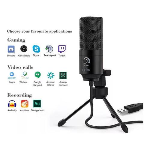Micrófono Gamer Fifine K669B USB con Control de Volumen Audio Claro para Twitch, Discord y PS5