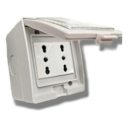 Tomacorriente Doble 10/16a Hydrobox Exterior Ip55 250v Sec Color Blanco - Deus Group