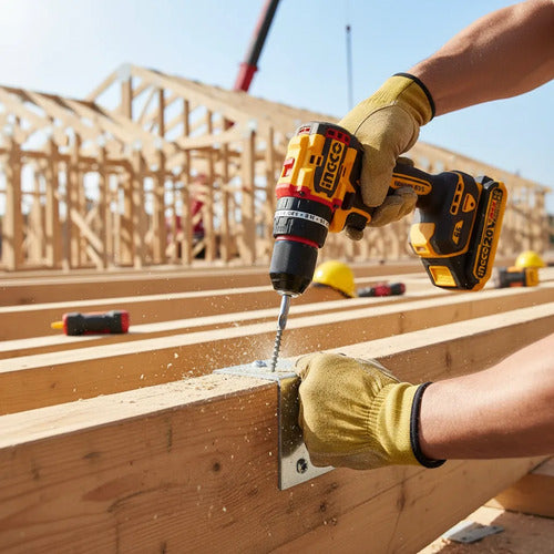 Taladro Percutor 20v 66nm Ingco Cidli206681 Industrial Bl Amarillo