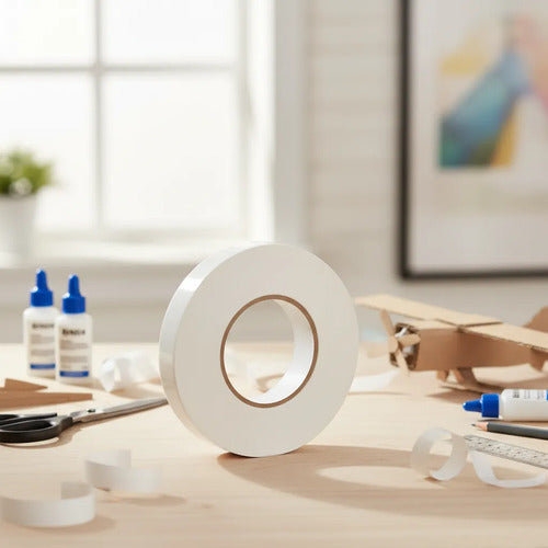 Cinta Transferible Blanca 18mm X 40m Adhesivo Doble Contacto Blanco