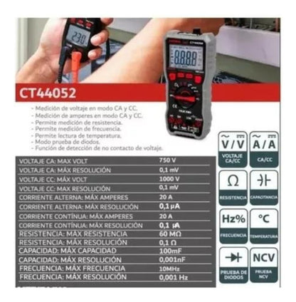 Multimetro Multi Tester Medidor Digital Portatil 750v Crown - Deus Group 