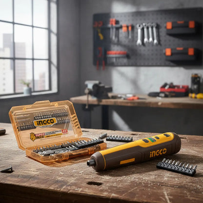 Atornillador Inalámbrico 4v Ingco Usb-c + 40 Accesorios Amarillo