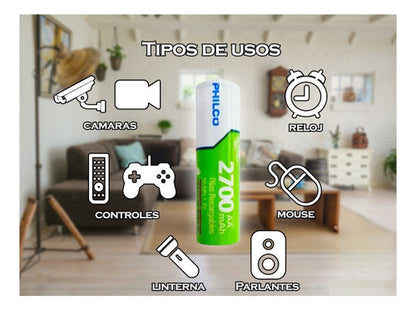 Pila Recargable AA 2700mAh Philco | Pack Multiusos - Mi tienda 