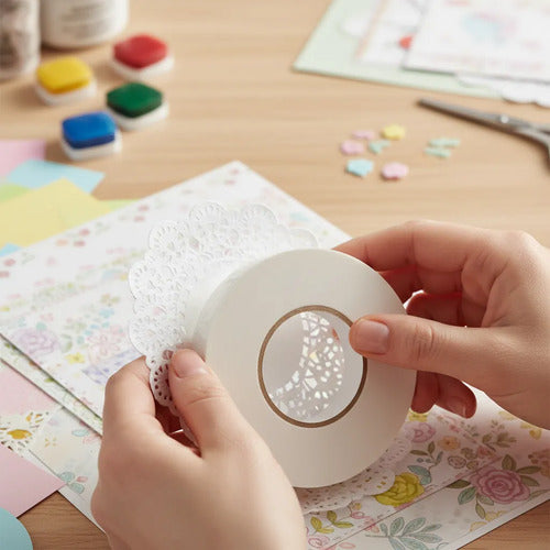 Cinta Transferible Blanca 18mm X 40m Adhesivo Doble Contacto Blanco