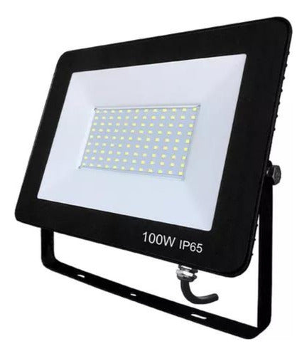 Foco Proyector De Area Led 100w Exterior Sec Carcasa Negro Luz Blanco Cálido