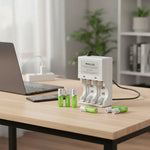 Cargador Con 4 Pilas De Litio Recargables Aa 2700 Mah