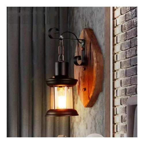 Aplique Lampara Led Madera Vidrio E27 Decoracion Vintage