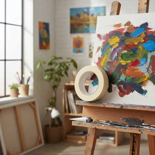 Cinta Masking 24mm X 40m De Papel Para Pintor Y Oficina Blanco