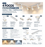 Pack 4 Focos Monofásicos Blanco + Riel 1 Metro + Ampolletas Blanco