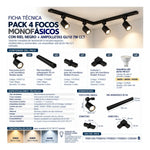 Pack 4 Focos Monofásicos Negro + Riel 1 Metro + Ampolletas Negro