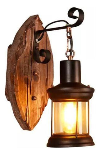 Aplique Lampara Led Madera Vidrio E27 Decoracion Vintage
