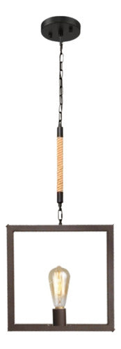 Lampara Colgante Vintage Cañamo Retro Cadena Cuadro E27 - Deus Group 