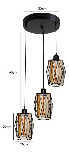 Lampara Colgante Triple Vintage E27 Vidrio Con Ampolleta - Deus Group 
