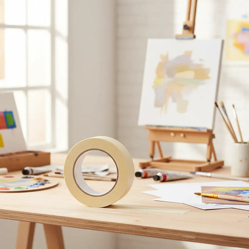 Cinta Masking 24mm X 40m De Papel Para Pintor Y Oficina Blanco