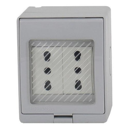 Tomacorriente Doble 10/16a Hydrobox Exterior Ip55 250v Sec Color Blanco - Deus Group