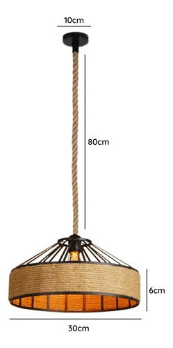 Lampara Colgante 30cm Vintage Aluminio Cañamo Soga E27