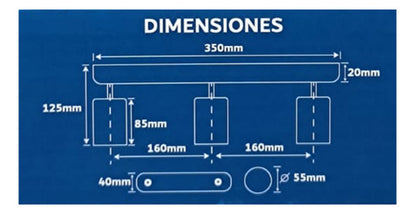 Aplique Niquelado Plateado Triple Ampolleta Dicroica Gu10 - Deus Group 