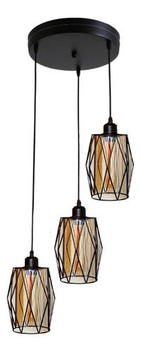Lampara Colgante Triple Vintage E27 Vidrio Con Ampolleta - Deus Group 