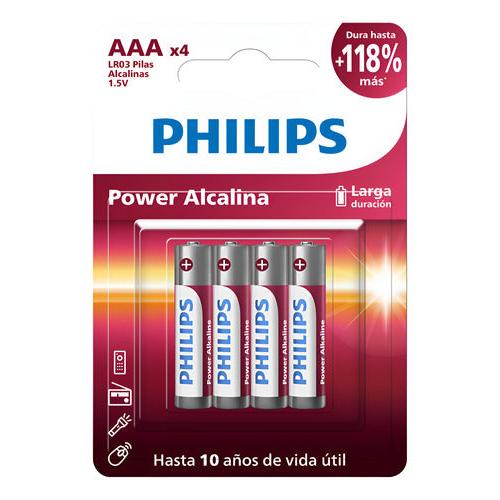 Pilas Alcalinas Aaa Philips Lr03p4b Cilíndricas 4 Unidades