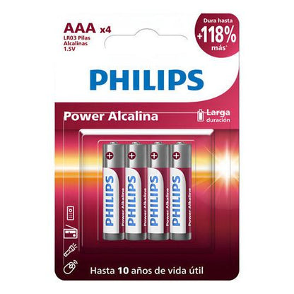 Pilas Alcalinas Aaa Philips Lr03p4b Cilíndricas 4 Unidades
