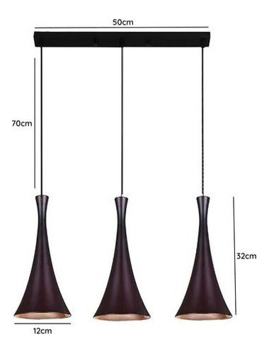 Lampara Colgante Triple Negra Moderna Metal Decorativa