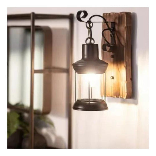 Aplique Lampara Led Madera Vidrio E27 Decoracion Vintage