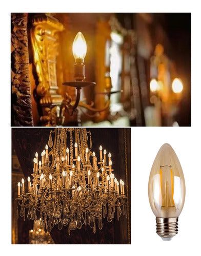 Pack 10 Ampolleta Led Vela Vintage 2w E27 2700k Ambar