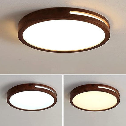 Panel Plafón Led Borde Madera 40cm Deco Sobrepuesto Redondo - Deus Group 