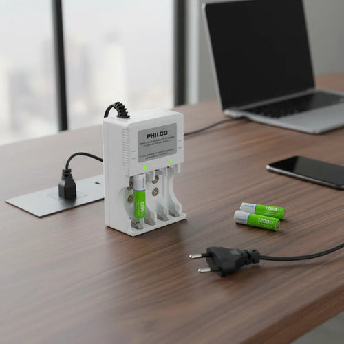 Cargador Con 4 Pilas De Litio Recargables Aaa 1200mah