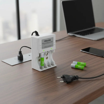 Cargador Con 4 Pilas De Litio Recargables Aaa 1200mah
