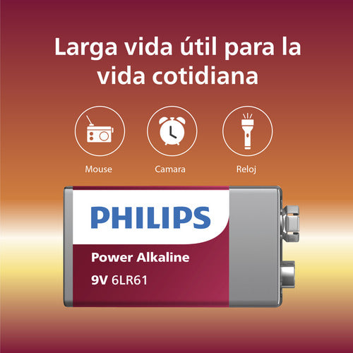 Pila Philips Alkaline 6lr61 9v Rectangular 1 Und Multiusos