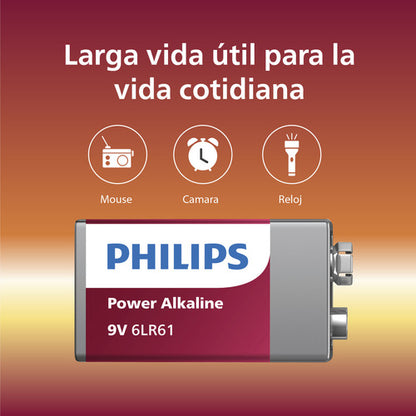 Pila Philips Alkaline 6lr61 9v Rectangular 1 Und Multiusos