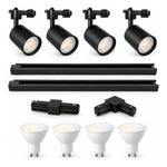 Pack 4 Focos Monofásicos Negro + Riel 1 Metro + Ampolletas Negro