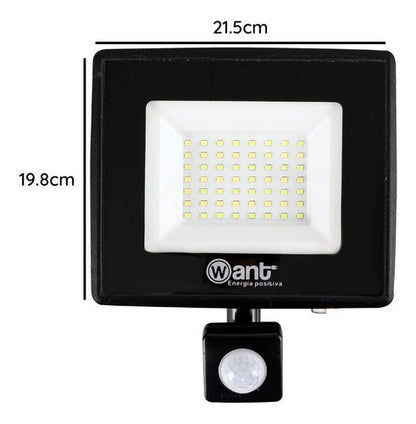 Foco Led Con Sensor De Movimiento 50w Reflector Ip66 D Color De La Carcasa Negro Color De La Luz Blanco Frío - Deus Group 