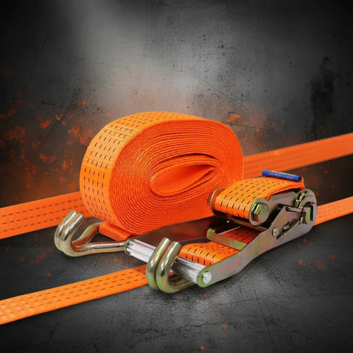 Eslinga Ratchet 10m X 50mm Cinta Amarre Reforzada Seguridad Naranja