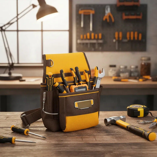 Porta Herramienta Cinturón 9 Bolsillos 10kg Ingco Htbp010128 Amarillo