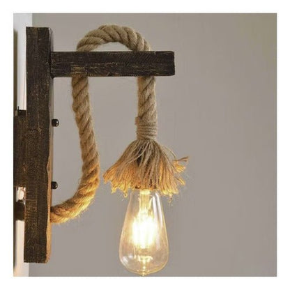 Aplique Lampara Muro Cañamo Madera Vintage Soga E27 Retro - Mi tienda 