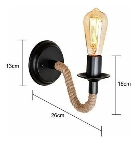 Aplique Led Muro Cáñamo Soga Interior E27 Decoración Retro
