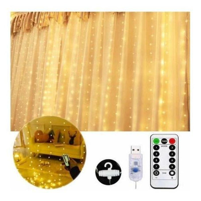 Cortina Luces Led Decorativas Usb 3x3m Con Control 300 Led - Mi tienda