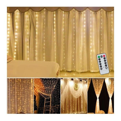 Cortina Luces Led Decorativas Usb 3x3m Con Control 300 Led - Mi tienda 