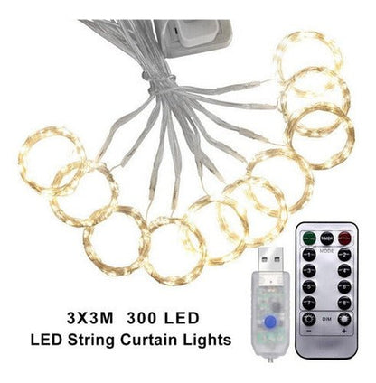 Cortina Luces Led Decorativas Usb 3x3m Con Control 300 Led - Mi tienda 