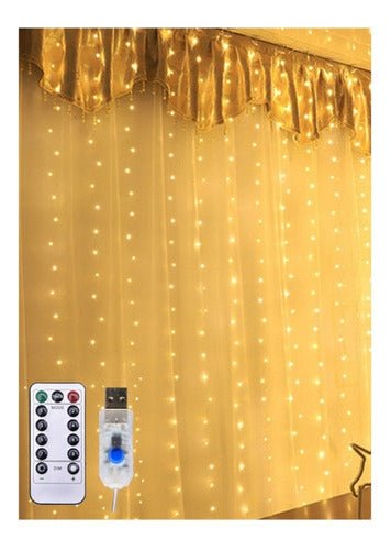 Cortina Luces Led Decorativas Usb 3x3m Con Control 300 Led - Mi tienda 